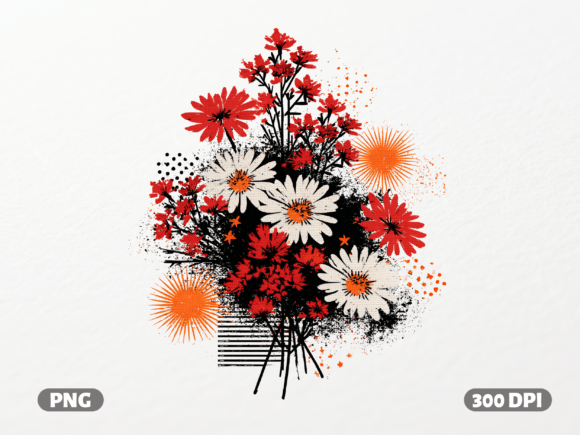 Abstract Floral Grunge Bouquet PNG: Modern Edge for Apparel