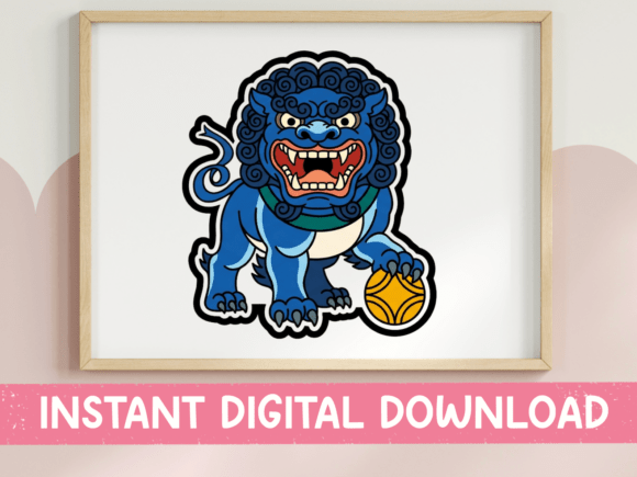 Blue Foo Dog Guardian Lion Sticker: Bold Cultural Art for Digital Creators