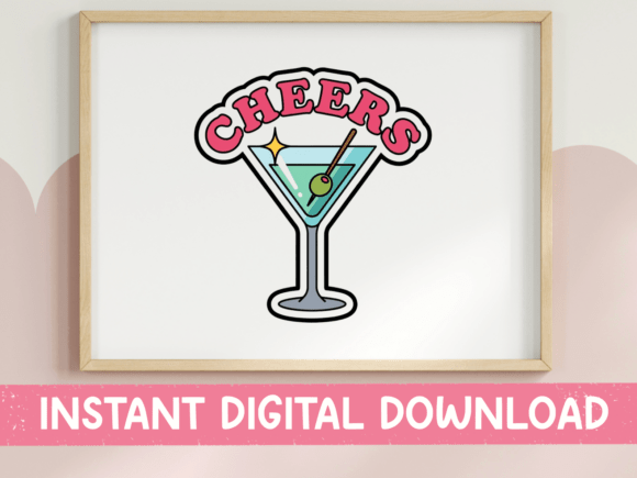 Cheers Martini Glass Cocktail Sticker: A Toast to Retro Style