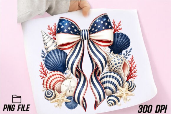Coastal Seashell Bow: A Preppy Patriotic Design Asset