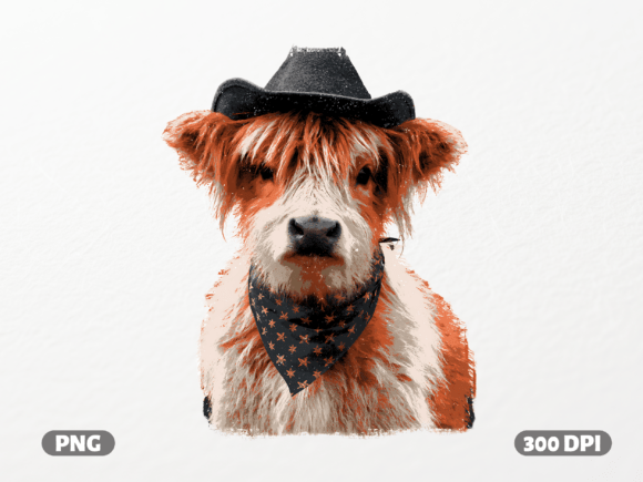 Cowboy Highland Cow Bandana PNG: Rustic Western Charm