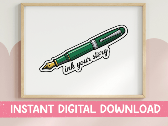 Ink Your Story Green Fountain Pen: A Designer's Digital Sticker