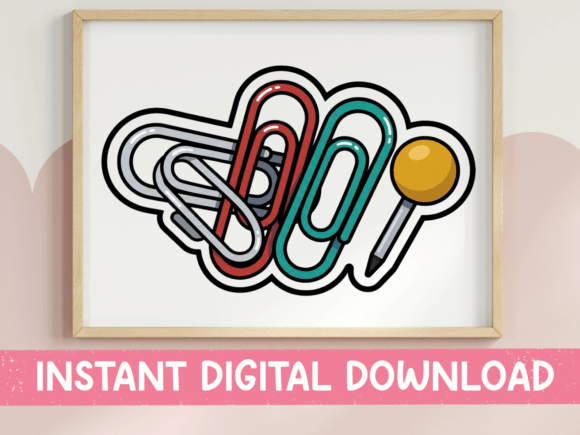 Paper Clips and Push Pin Sticker Design: A Playful Office Supply Cluster