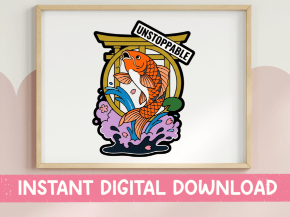 Unstoppable Koi Fish Torii Gate Sticker: Bold Symbolism for Your Brand