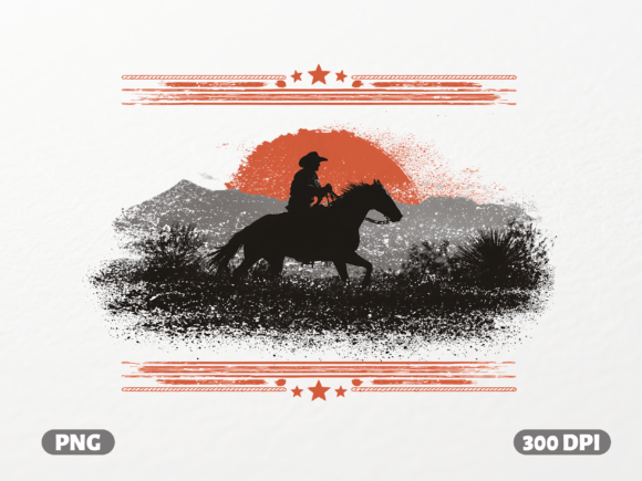 Western Cowboy Horseback Sunset PNG: Frontier Spirit for Modern Design